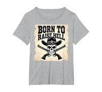 Born to Raise Hell: Cowboy Skull Outlaw Rebel Attitude T-Shirt, Women's Plus, Heather Grey, 4X