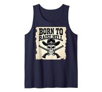 Born to Raise Hell: Cowboy Skull Outlaw Rebel Attitude Tank Top, Men, Navy, S