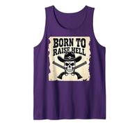 Born to Raise Hell: Cowboy Skull Outlaw Rebel Attitude Tank Top, Men, Purple, XL