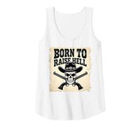 Born to Raise Hell: Cowboy Skull Outlaw Rebel Attitude Tank Top, Women, White, L