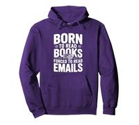 Born To Read Books Forced To Read Emails Funny Pullover Hoodie, Adult Unisex, Purple, Medium