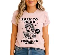 Born to Read Forced to Work Womens Graphic T-Shirt Reading Hobbies Book Lover Vintage Tee 2XL (22-24)