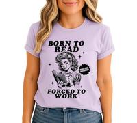 Born to Read Forced to Work Womens Graphic T-Shirt Reading Hobbies Book Lover Vintage Tee 3XL (26-28)