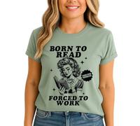 Born to Read Forced to Work Womens Graphic T-Shirt Reading Hobbies Book Lover Vintage Tee XL (18-20)