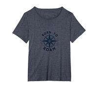 Born to Roam: Adventurous Compass Design for Wanderlusters T-Shirt, Women's Plus, Heather Blue, 3X