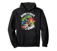 Born To Rock And Rawr Funny Dinosaur T Rex Guitar Music Kids Pullover Hoodie