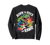 Born To Rock And Rawr Funny Dinosaur T Rex Guitar Music Kids Sweatshirt