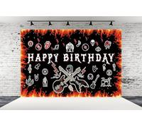 Born to Rock Backdrop Rock and Roll Happy Birthday Party Background Decorations Rock Star Flame Fire Guitar Skull Black Red Music Photography Banner Cake Table Photo Props