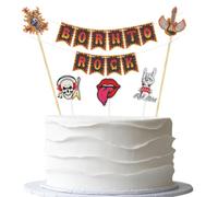 Born to Rock Cake Topper Banner - 6pcs Music Note Cake Flag Banner - 1950's Rock and Roll Party Cupcake Toppers - Rock Birthday Party Decorations