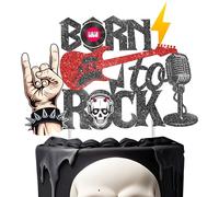 Born to Rock Guitar Theme Cake Topper for Birthday Party and Baby Shower - Music Rockstars Decoration Supplies