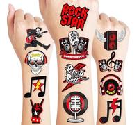 Born To Rock N Roll Rocks Temporary Tattoos Themed Music Band Birthday Party Decorations Favors Accessories Decor Rock Star Guitar Tattoo Sticker Gifts for Children Boys Girls School