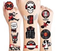 Born To Rock N Roll Rocks Temporary Tattoos Themed Music Band Birthday Party Decorations Favors Accessories Decor Rock Star Guitar Tattoo Sticker Gifts for Children Boys Girls School
