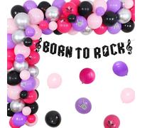 Born to Rock Party Decorations for Girls, Rock and Roll Music Themed Party Balloons Garland Kit - Born to Rock Banner, Disco Ball, Guitar Pink Purple Party Supplies