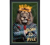 Born To Rule Led Wall Art - Neon Boss Lion Canvas (61.6X91.6Cm)