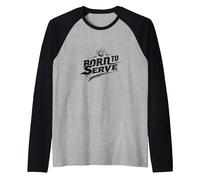 Born to Serve Volleyball Player Motivational Slogan Raglan Baseball Tee, Men, Black/Athletic Heather, XXL