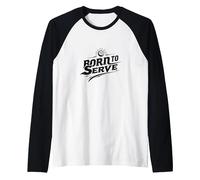 Born to Serve Volleyball Player Motivational Slogan Raglan Baseball Tee, Men, Black/White, M