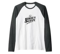 Born to Serve Volleyball Player Motivational Slogan Raglan Baseball Tee, Men, Dark Heather/White, S