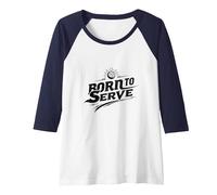 Born to Serve Volleyball Player Motivational Slogan Raglan Baseball Tee, Women, Navy/White, XXL