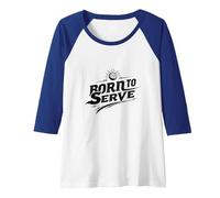 Born to Serve Volleyball Player Motivational Slogan Raglan Baseball Tee, Women, Royal Blue/White, XL