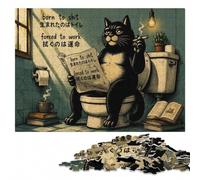 'Born to Shit, Forced to Work' Black Cat on T Jigsaw Puzzle, 1000 Pieces | Christmas gift for puzzle lovers: activity for family time at your own pace.