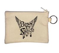 Born to Skate Angel Wings Key Chain Coin Purse Beige