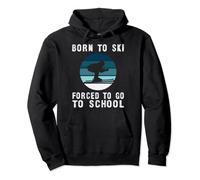 Born To Ski Forced To Go To School Funny Vintage Ski Sunset Pullover Hoodie