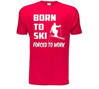 Born to Ski Forced to Work Skiing Mens T-Shirt Unisex X-Large Red