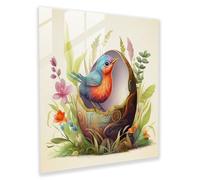 Born To Soar: Whimsical Glass Print - Born, Baby Bird, Capricious Illustration, Colorful Egg, 50cm x 50cm