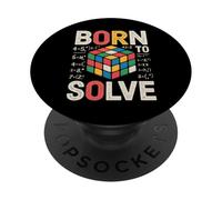 Born to Solve Puzzle Cube Math Design Retro Speed Cubing Art PopSockets Adhesive PopGrip
