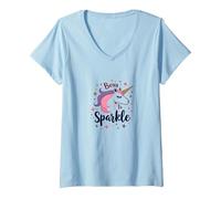 Born to Sparkle Unicorn for Women Magical Fantasy Slogan V-Neck T-Shirt, Women, Baby Blue, XL