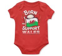 Born to Support Wales Babygrow Babies Boy Girl Top Welsh Supporter Cymru Rugby Baby Vest, 3-6 Months, Red