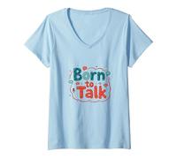 Born to Talk Speech Pathology Communicator Gift V-Neck T-Shirt, Women, Baby Blue, M