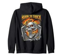 Born To Truck Flaming Trucker Skull Engine Zip Hoodie