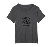 Born to Walk Dogs: Canine Lover's Graphic T-Shirt, Women's Plus, Dark Heather Grey, 4X