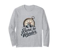 Born to Wander Compass Mountain Graphic Long Sleeve T-Shirt