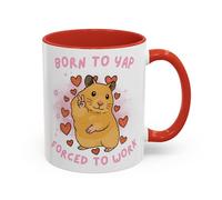 Born to Yap Forced to Work Mug, Peace Hamster Meme, Funny TikTok Hamster Meme Mug, Just A Girl, Gift for Her, Funny Work Gift, Born to Slay (Red 11oz, Mug)