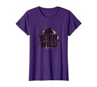 Born Wild: Adventure for Nature Lovers with Wolf Silhouette T-Shirt, Women, Purple, Small
