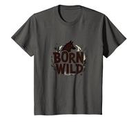 Born Wild: Adventure for Nature Lovers with Wolf Silhouette T-Shirt, Youth, Asphalt Grey, 3T