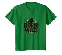Born Wild: Adventure for Nature Lovers with Wolf Silhouette T-Shirt, Youth, Kelly Green, Medium