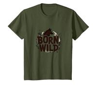 Born Wild: Adventure for Nature Lovers with Wolf Silhouette T-Shirt, Youth, Olive Green, Small