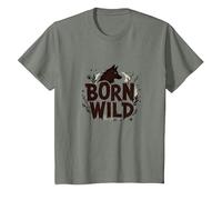 Born Wild: Adventure for Nature Lovers with Wolf Silhouette T-Shirt, Youth, Olive Heather, 2T