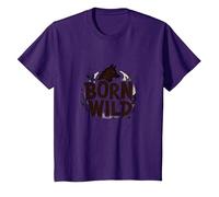 Born Wild: Adventure for Nature Lovers with Wolf Silhouette T-Shirt, Youth, Purple, Large