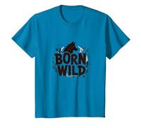 Born Wild: Adventure for Nature Lovers with Wolf Silhouette T-Shirt, Youth, Sapphire Blue, Large