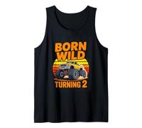 Born Wild Turning 2 Monster Truck Second Birthday Tank Top