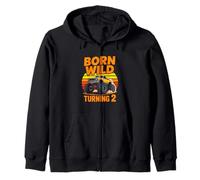 Born Wild Turning 2 Monster Truck Second Birthday Zip Hoodie