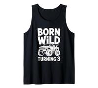 Born Wild Turning 3 Monster Truck Third Birthday Boy Party Tank Top
