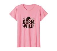 Born Wild: Wolf Silhouette Nature Lover Adventure T-Shirt, Women, Pink, S