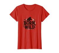 Born Wild: Wolf Silhouette Nature Lover Adventure T-Shirt, Women, Red, S