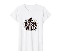 Born Wild: Wolf Silhouette Nature Lover Adventure T-Shirt, Women, White, S