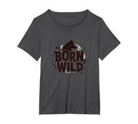 Born Wild: Wolf Silhouette Nature Lover Adventure T-Shirt, Women's Plus, Dark Heather Grey, 6X